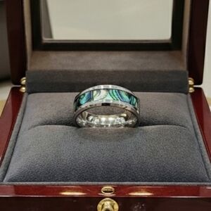 *NEW!*  Mens Stainless Steel Abalone Ring